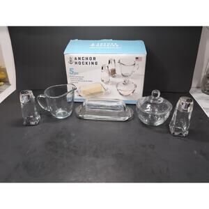 Anchor Hocking Clear 5 Piece Table Service, Savannah Shakers, Glass Serving‎ Set